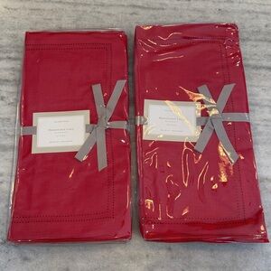 NEW Williams Sonoma Red Double Hemstitched Linen Placemats Set of 8